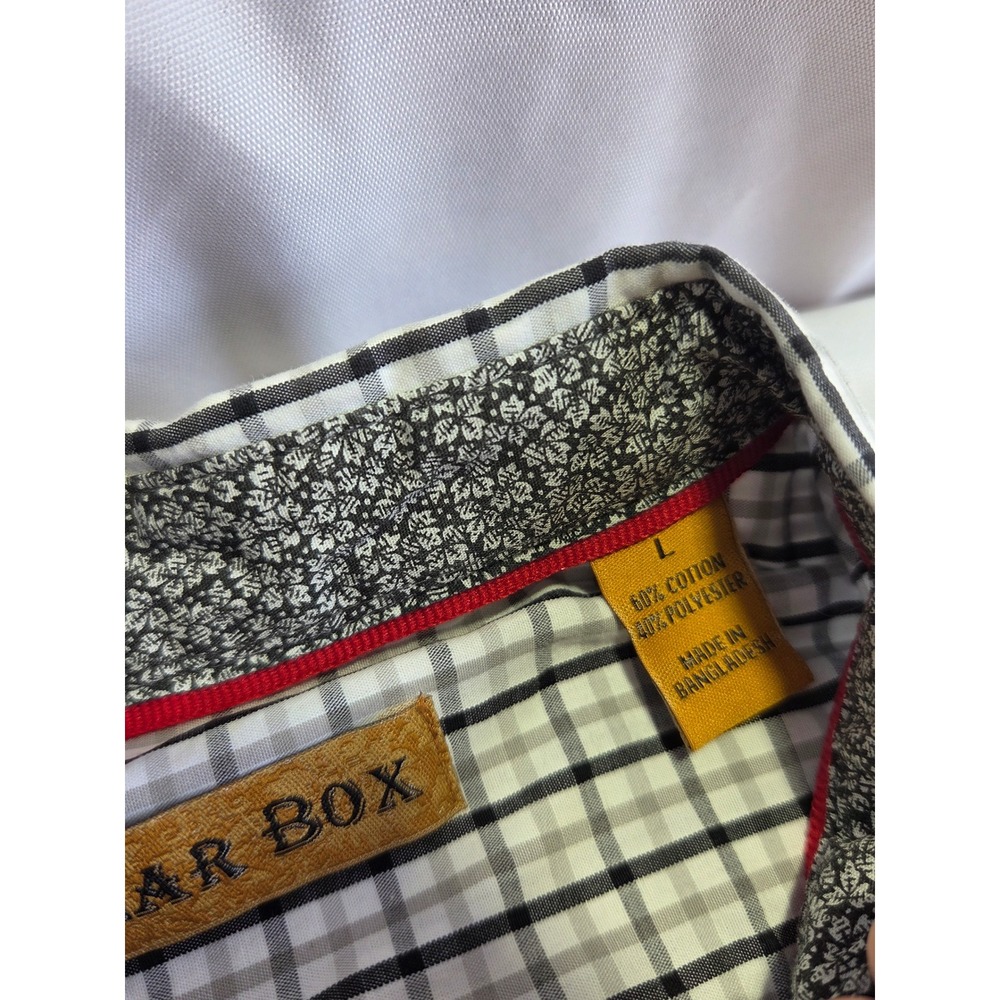 Cigar Box Mens Large Short Sleeve Button Down Shirt Grid Check Plaid Black Grey - Picture 3 of 6